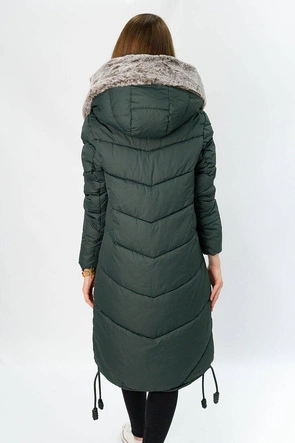 DŁUGA KURTKA DAMSKA ZIMOWA Z KAPTUREM ZIELONA (7755)