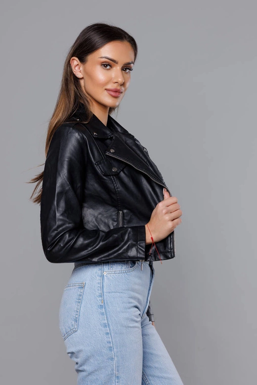 Krótka kurtka z kołnierzem czarna (11Z8039)