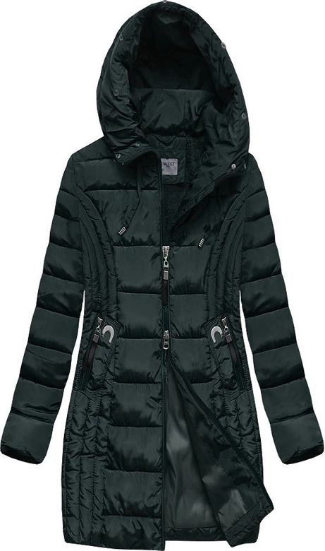 DŁUŻSZA DAMSKA KURTKA Z KAPTUREM BUTELKOWA ZIELEŃ (B2620-30)