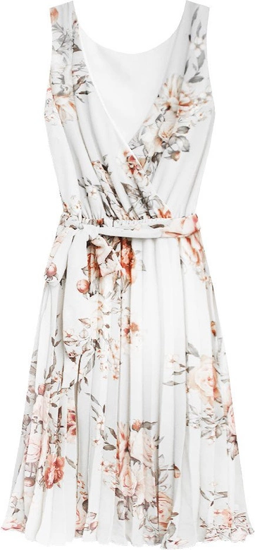 SZYFONOWA SUKIENKA W KWIATY BIAŁA (347ART)