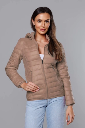 Pikowana kurtka damska z kapturem beżowa (B0124-46)