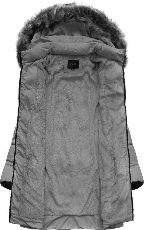 DŁUŻSZA ZIMOWA KURTKA DAMSKA Z KAPTUREM SZARA (B9902)