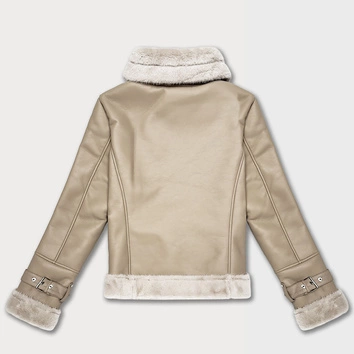 Zimowa ramoneska na futrze Glakate ciepły beż (238025##)