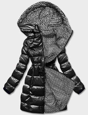 Metaliczna kurtka dwustronna damska czarna (b8070-1)