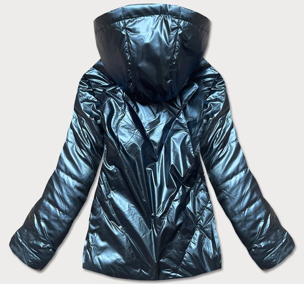 Krótka błyszcząca kurtka damska granat (w586-1)