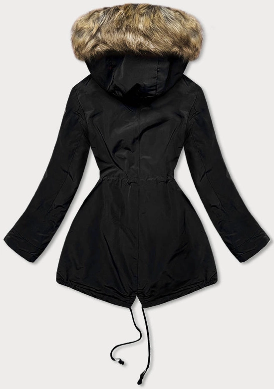 Parka damska z futrzaną podszewką czarna (m-21207)