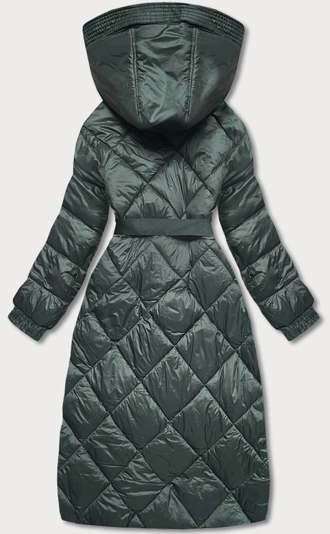 Długa kurtka puchowa damska zielona (ag1-j9081)