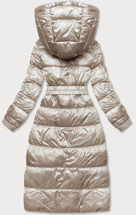 Długa damska kurtka z paskiem beżowa (AG1-J9090)