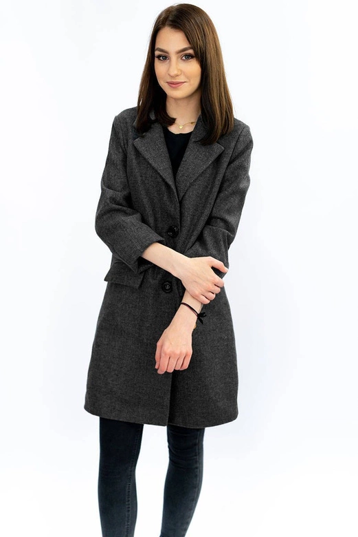 JEDNORZĘDOWY PŁASZCZ Z GUZIKAMI CIEMNOSZARY (0760)