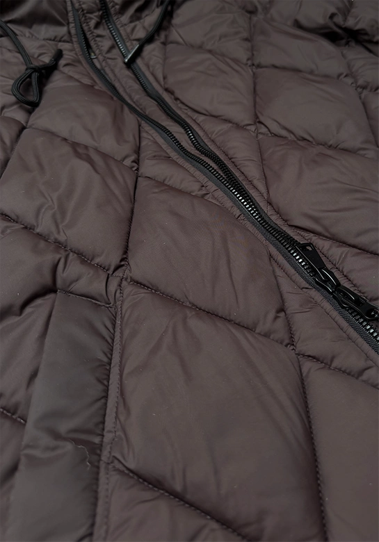 Długa zimowa kurtka damska z kapturem Libland brązowa (7832)