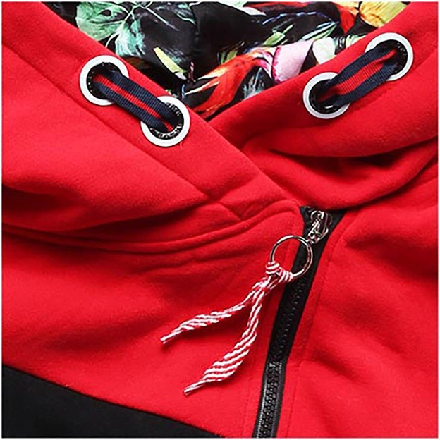 DŁUŻSZA BLUZA Z KAPTUREM CZERWONO-CZARNA (549A)