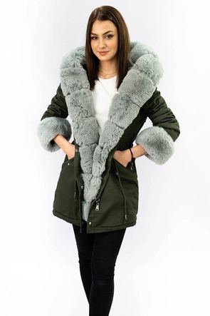 BAWEŁNIANA DAMSKA PARKA ZIMOWA Z FUTREM KHAKI (XW793X)