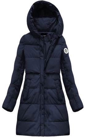 KURTKA Z PUCHEM NATURALNYM GRANATOWA (8063)