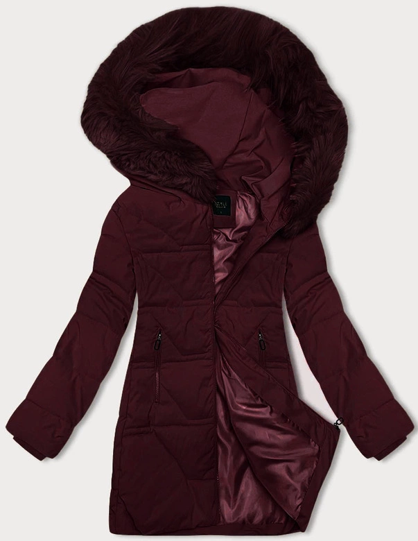 Zimowa kurtka damska z kapturem J Style bordowa (16M9099-06)