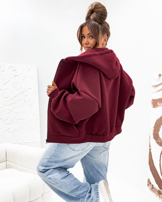 Ciepła bluza oversize z kapturem bordowa (821112)