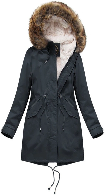 ZIMOWA PARKA DAMSKA Z PODPINKĄ I KAPTUREM GRANATOWA (X7600BIGX)