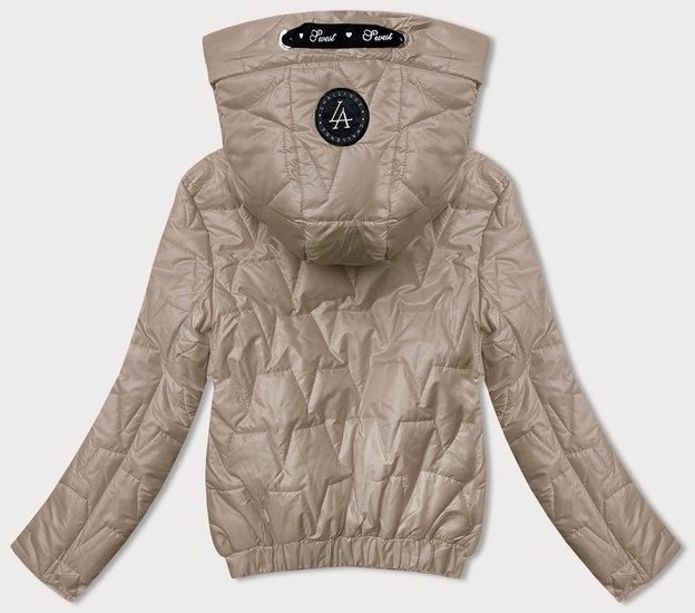 Krótka kurtka damska ze ściągaczem beżowa (B8219-46)