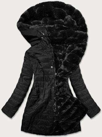 LEKKA KURTKA ZIMOWA DAMSKA FUTRO 2 W 1 CZARNA (39039)