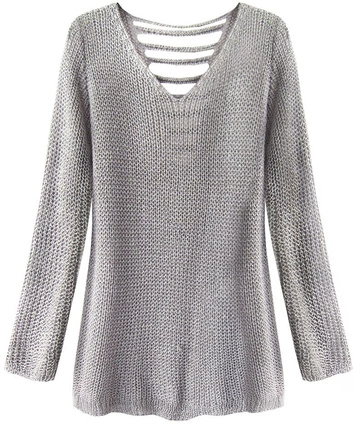 SWETER Z WYCIĘCIAMI NA PLECACH SZARY (225ART)