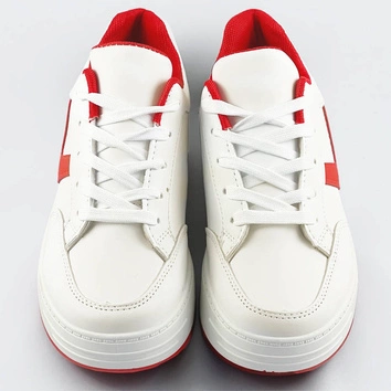 Sznurowane buty sportowe damskie biało-czerwone (s070)