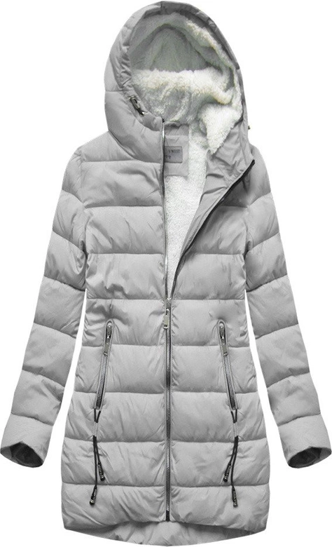 DAMSKA DŁUŻSZA KURTKA ZIMOWA Z KAPTUREM SZARA (B2642)