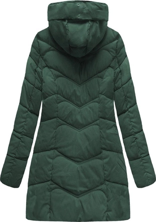 DŁUŻSZA PIKOWANA DAMSKA KURTKA ZIMOWA Z KAPTUREM CIEMNOZIELONA (B2643)