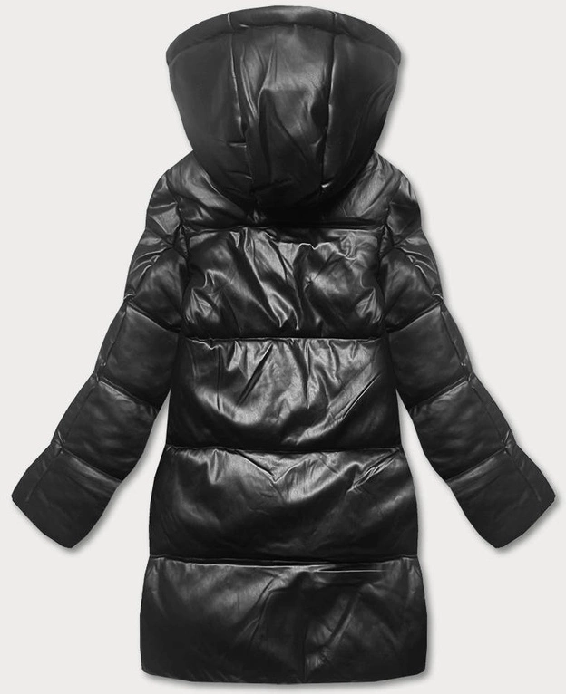 Luźna kurtka damska z ekoskóry czarno-pomarańczowa (ag6-21)