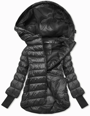 Krótka kurtka damska z dzianinowymi ściągaczami grafitowa (P22/P3-6636/P3-6023-27)