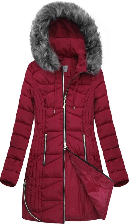 PIKOWANA DAMSKA KURTKA ZIMOWA Z KAPTUREM BORDOWA (B2632-30)