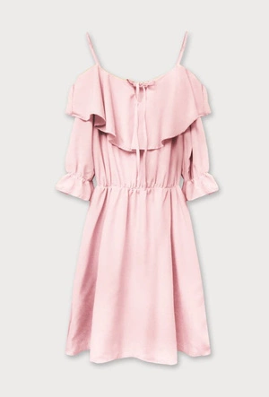 SUKIENKA Z WIĄZANYM DEKOLTEM PUDROWY RÓŻ (348ART)