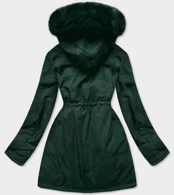 KURTKA ZIMOWA DAMSKA Z OZDOBNĄ PODSZEWKĄ ZIELONA (R9577)