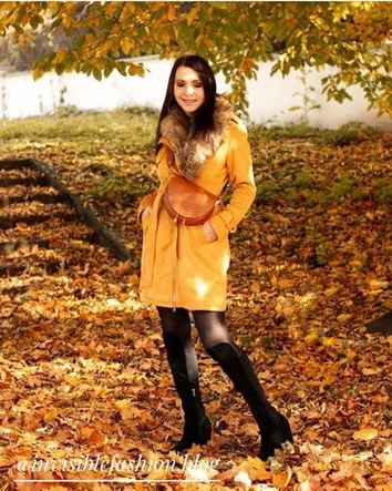 ZAMSZOWY DAMSKI PŁASZCZ ZIMOWY Z PASKIEM CZARNY (6515)