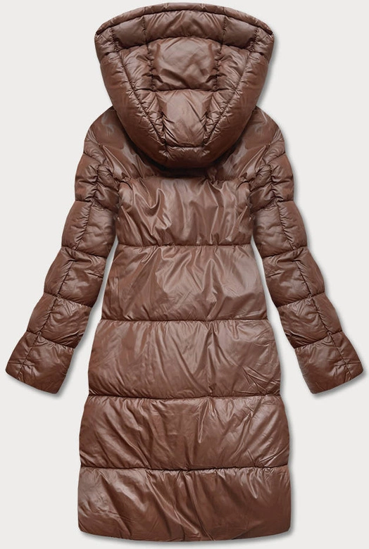 Długa dwustronna kurtka zimowa brąz/cappuccino (l22-9852-300/62)