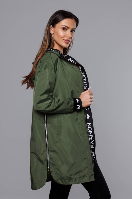 Cienka kurtka damska z ozdobną lamówką khaki (B8145-11)