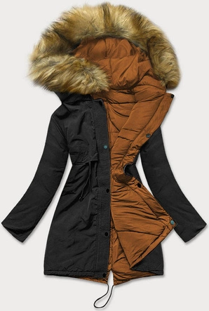Dwustronna zimowa kurtka damska czarno-karmelowa (m-136)
