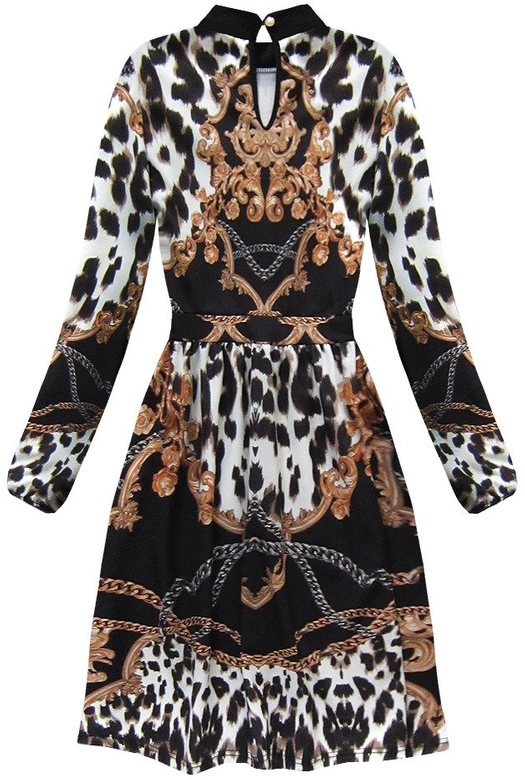 ROZKLOSZOWANA SUKIENKA ZE STÓJKĄ CZARNO-BIAŁA (169ART)