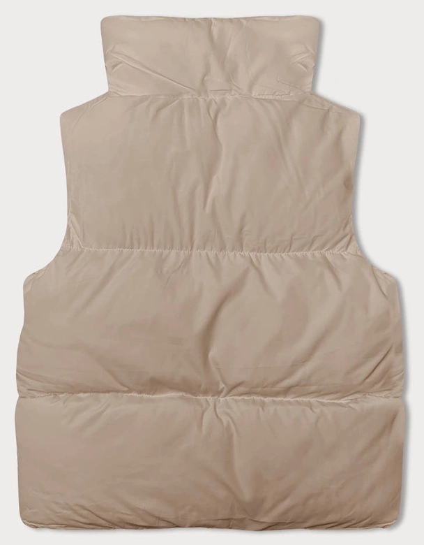 Puchowa kamizelka damska ze stójką jasny beż (5M3150-62)