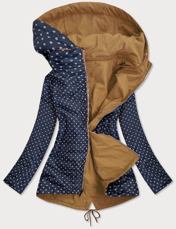 DWUSTRONNA KURTKA DAMSKA GROSZKI MUSZTARDOWA (MM70)