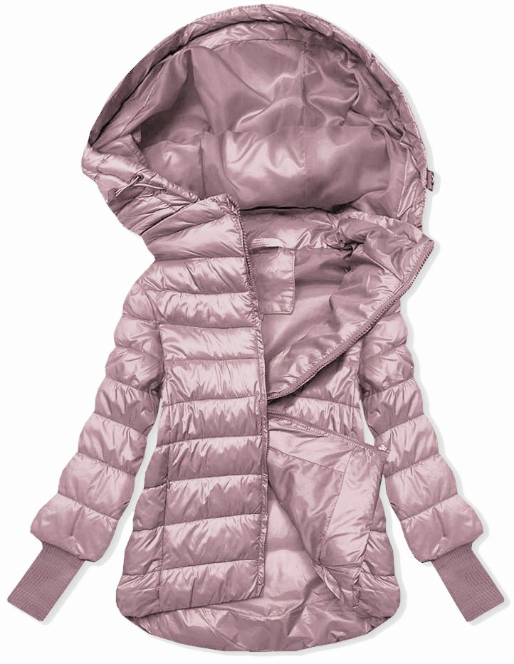 Krótka kurtka damska z dzianinowymi ściągaczami różowa (P22/P3-6636/P3-6023-52)