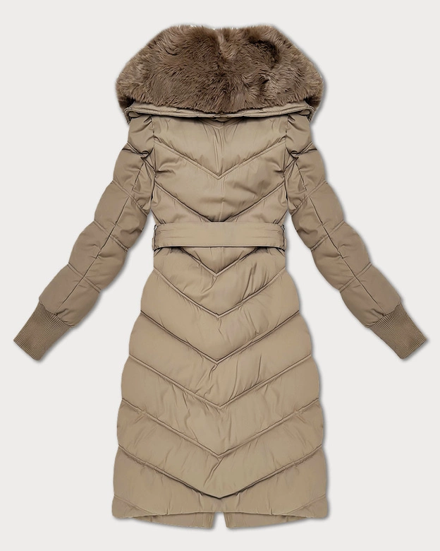 Kurtka zimowa z futrzanym kołnierzem S'west beżowa (R8500-12)