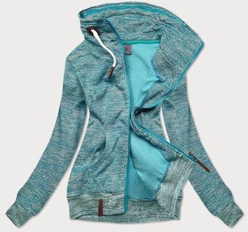 DAMSKA BLUZA SPORTOWA Z WYSOKĄ STÓJKĄ TURKUSOWA (58329)