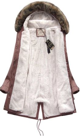 Damska parka zimowa na misiu z kapturem antyczny róż (7992-PLUS)