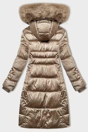 Zimowa pikowana kurtka plus size z kapturem S'west beżowa (B8267-12)