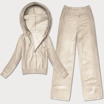 Dzianinowy komplet 2-częściowy bluza i spodnie jasny beż (26C8803-159)