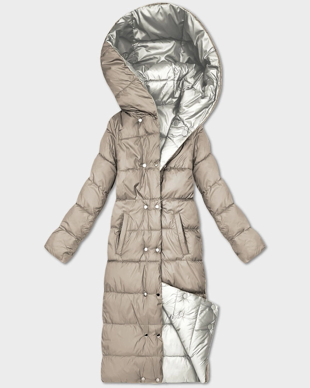 Dwustronna zimowa kurtka do kolan Minority ecru-beż (P3-6017-12+62)