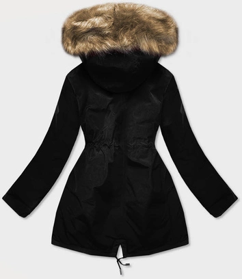 Dwustronna damska kurtka zimowa czarno-karmelowa (w557-1big)