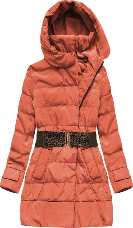 ZIMOWA KURTKA DAMSKA Z KAPTUREM PASKIEM CEGLANA (1976)