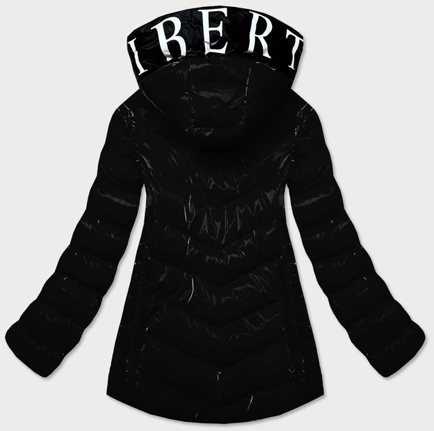 Błyszcząca kurtka damska z ozdobną podszewką czarna (xw810x)