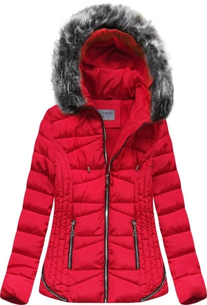 PIKOWANA KURTKA Z KAPTUREM CZERWONA (B2631)
