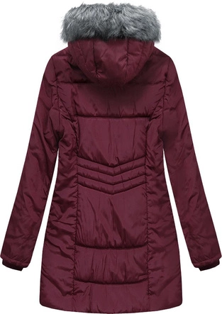 DŁUŻSZA PIKOWANA KURTKA Z KAPTUREM BURGUNDOWA (B2625-30)